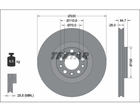 Brake disc 92337905 Textar