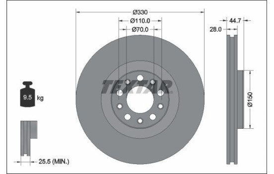 Brake disc 92337905 Textar