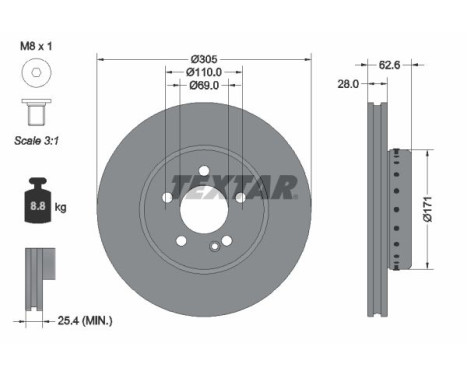 Brake disc 92343625 Textar