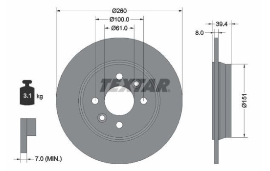 Brake disc 92347603 Textar