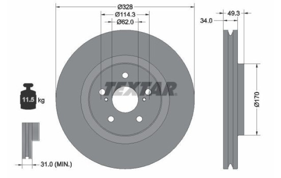 Brake disc 92349505 Textar
