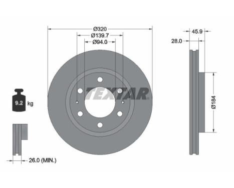 Brake disc 92353203 Textar