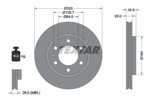 Brake disc 92353203 Textar
