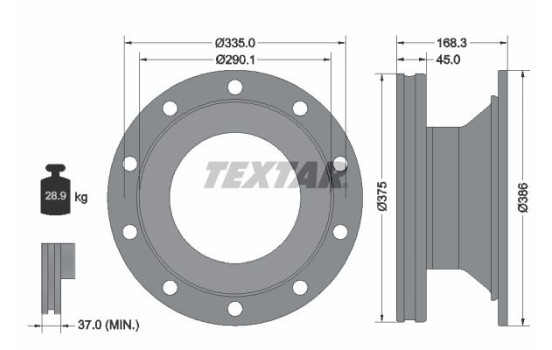 Brake disc 93308800 Textar