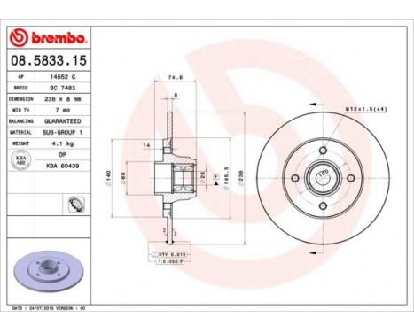 Brake Disc BEARING DISC LINE 08.5833.15 Brembo, Image 2