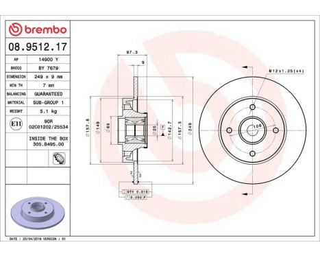 Brake Disc BEARING DISC LINE 08.9512.17 Brembo, Image 3