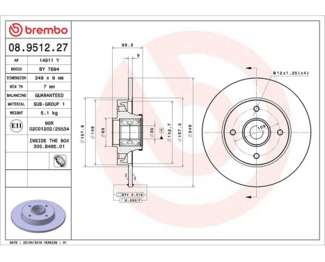 Brake Disc BEARING DISC LINE 08.9512.27 Brembo, Image 3