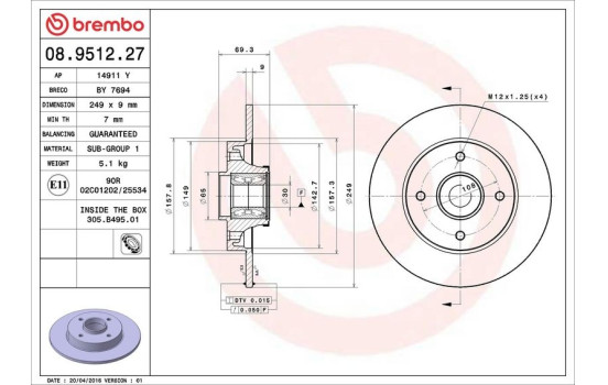 Brake Disc BEARING DISC LINE 08.9512.27 Brembo, Image 2