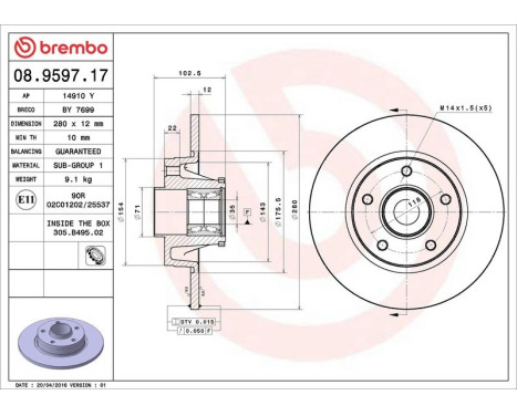 Brake Disc BEARING DISC LINE 08.9597.17 Brembo, Image 3