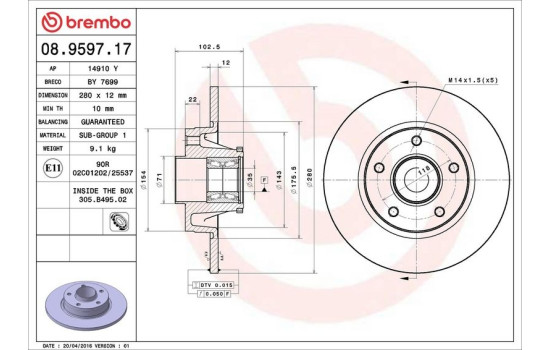 Brake Disc BEARING DISC LINE 08.9597.17 Brembo, Image 2