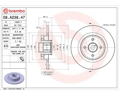 Brake Disc BEARING DISC LINE 08.A238.47 Brembo, Image 3
