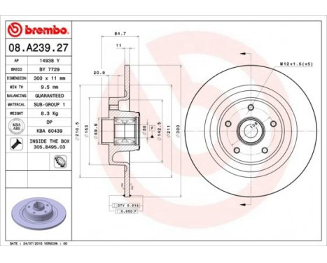 Brake Disc BEARING DISC LINE 08.A239.27 Brembo, Image 2