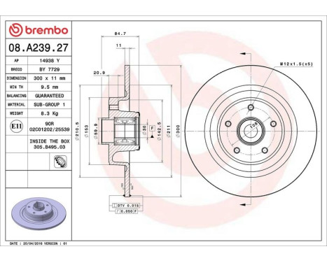 Brake Disc BEARING DISC LINE 08.A239.27 Brembo, Image 3