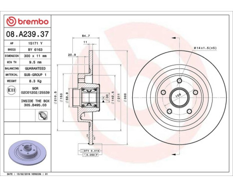 Brake Disc BEARING DISC LINE 08.A239.37 Brembo, Image 2