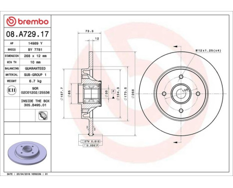 Brake Disc BEARING DISC LINE 08.A729.17 Brembo, Image 3