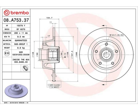 Brake Disc BEARING DISC LINE 08.A753.37 Brembo, Image 3