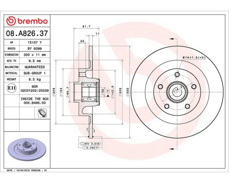 Brake Disc BEARING DISC LINE 08.A826.37 Brembo, Image 2