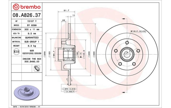 Brake Disc BEARING DISC LINE 08.A826.37 Brembo