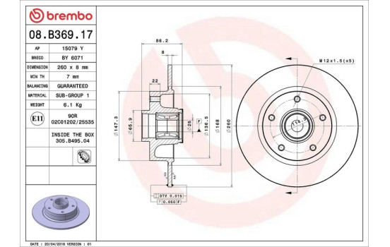 Brake Disc BEARING DISC LINE 08.B369.17 Brembo, Image 2