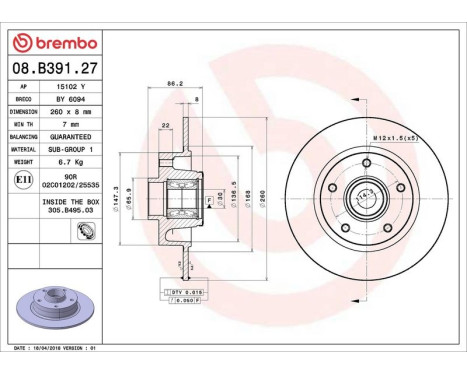 Brake Disc BEARING DISC LINE 08.B391.27 Brembo, Image 2
