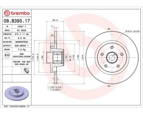 Brake Disc BEARING DISC LINE 08.B395.17 Brembo, Image 3