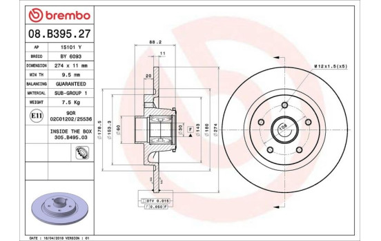 Brake Disc BEARING DISC LINE 08.B395.27 Brembo