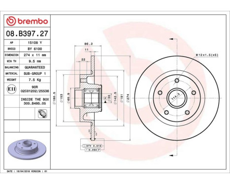 Brake Disc BEARING DISC LINE 08.B397.27 Brembo, Image 2