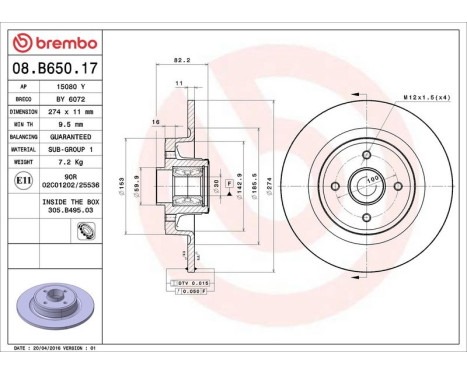 Brake Disc BEARING DISC LINE 08.B650.17 Brembo, Image 2