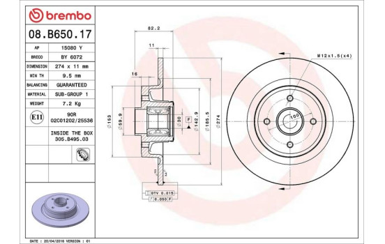 Brake Disc BEARING DISC LINE 08.B650.17 Brembo