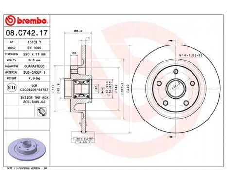 Brake Disc BEARING DISC LINE 08.C742.17 Brembo