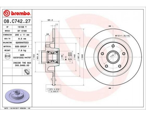 Brake Disc BEARING DISC LINE 08.C742.27 Brembo