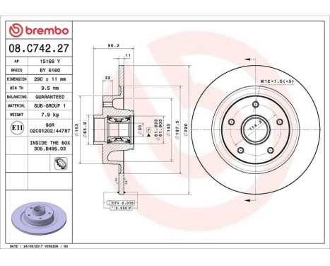 Brake Disc BEARING DISC LINE 08.C742.27 Brembo, Image 2