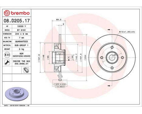 Brake Disc BEARING DISC LINE 08.D205.17 Brembo, Image 2