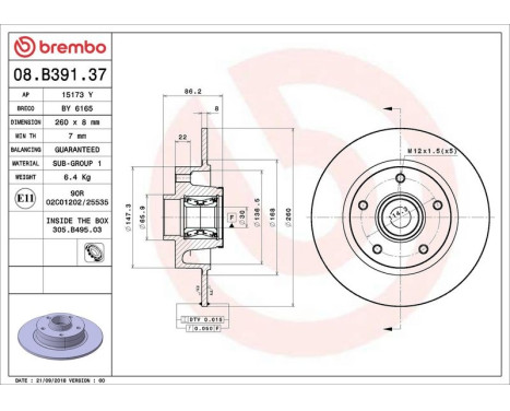 Brake Disc BEARING DISC LINE 08B39137 Brembo, Image 2