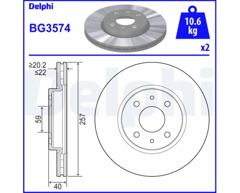 Brake disc BG3574 Delphi