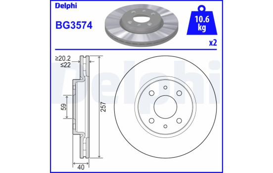 Brake disc BG3574 Delphi
