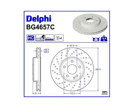 Brake disc BG4657C Delphi