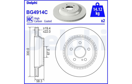 Brake disc BG4914C Delphi