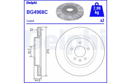 Brake disc BG4968C Delphi