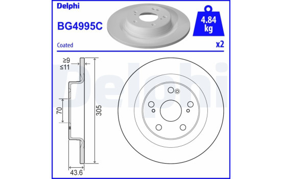 Brake disc BG4995C Delphi