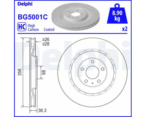 Brake disc BG5001C Delphi