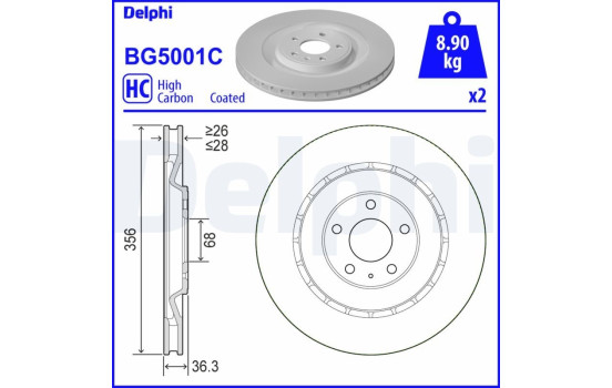 Brake disc BG5001C Delphi