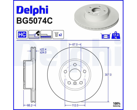 Brake disc BG5074C Delphi