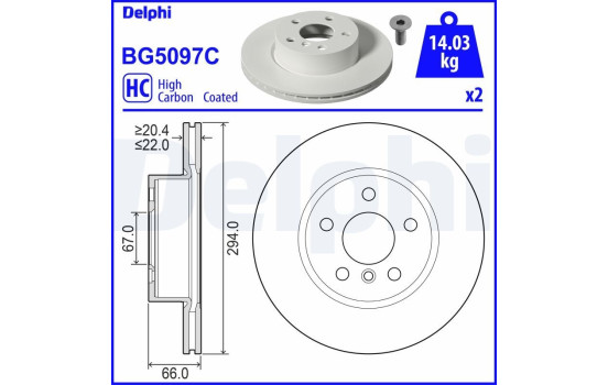 Brake disc BG5097C Delphi