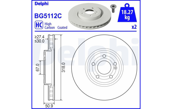 Brake disc BG5112C Delphi