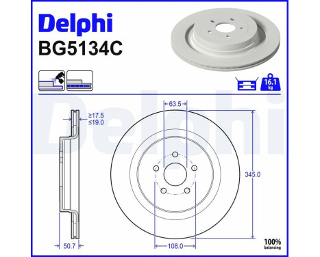 Brake disc BG5134C Delphi