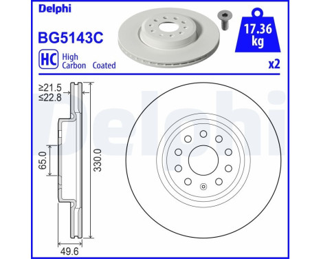 Brake disc BG5143C Delphi