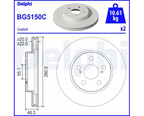 Brake disc BG5150C Delphi