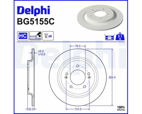 Brake disc BG5155C Delphi