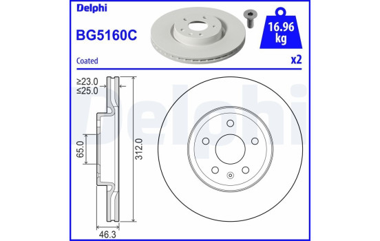 Brake disc BG5160C Delphi